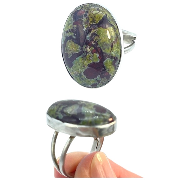 Dragons Blood Jasper Silver Ring | Large Oval Center Stone 925 Sterling Jewelry - Picture 1 of 17